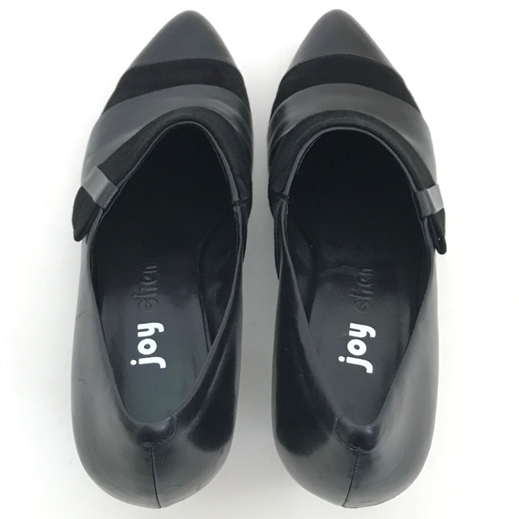 JOY CHEN Black Leather Heels Pointed Toe Leather Pumps Women’s Size 9 - Picture 10 of 16